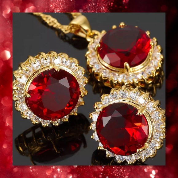 JUST IN🆕 3pc Garnet Yellow Gold Filled Set - Picture 2 of 2